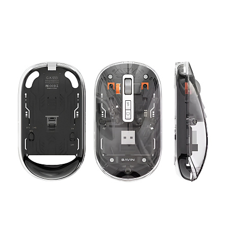 BAVIN Wireless Transparent Mouse, Dual Mode (Bluetooth + 2.4G), 400mAh Battery, Silent Design, Black