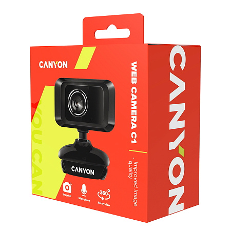 PC Camera Canyon C1, 480p/1200p (by software), Sensor 0.3 MP, FoV 40°, Microphone, Black/Silver