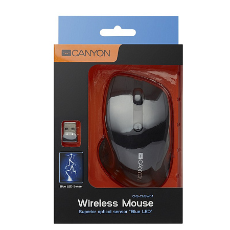 Wireless Mouse Canyon MW-01, Optical, 1000-1600dpi, 6 buttons, Ergonomic, Blue