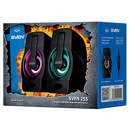 Speakers SVEN "255" Black, 4w, USB power, Dynamic RGB lighting