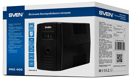 UPS SVEN Pro  400, 400VA/240W, Line Interactive, AVR, LED, 2xShuko Sockets
