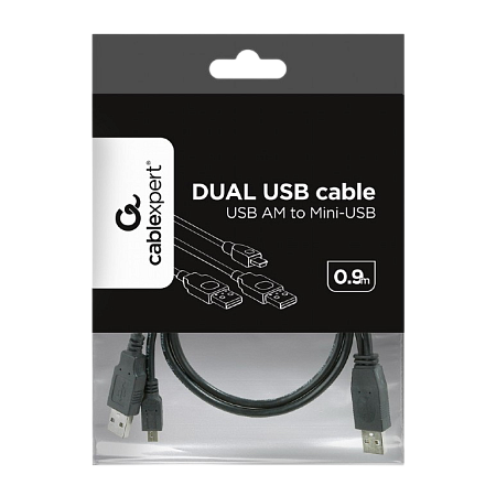 Кабель для зарядки и передачи данных Cablexpert CCP-USB22-AM5P-3, 2 х USB 2.0/Mini-USB, 0,9 м, Чёрный
