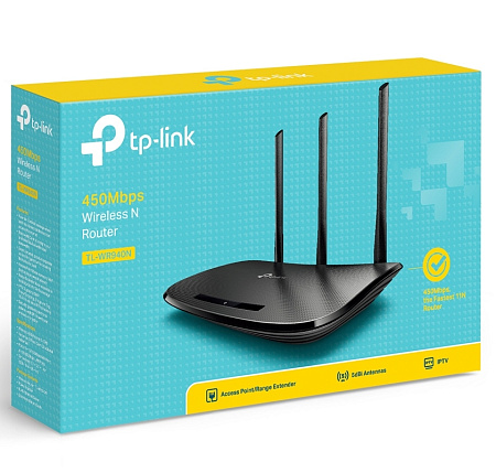 Wi-Fi N TP-LINK Router, "TL-WR940N", 450Mbps, 3x5dBi Fixed Antennas