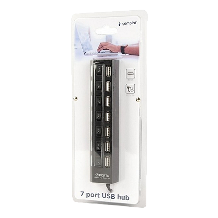 USB 2.0 Hub 7-port Gembird "UHB-U2P7-03", Black, with switches