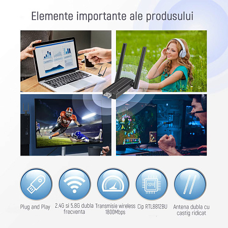High-Speed USB 3.0 Wi-Fi 6 Adapter, 1800Mbps High-Speed USB 3.0 Wi-Fi 6 Adapter, 1800Mbps