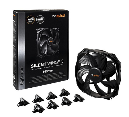 PC Case Fan be quiet! Silent Wings 3, 140x140x25 mm, FDB Bearing, 1000rpm, <15,5db, PWM, 4pin PC Case Fan be quiet! Silent Wings 3, 140x140x25 mm, FDB Bearing, 1000rpm, <15,5db, PWM, 4pin