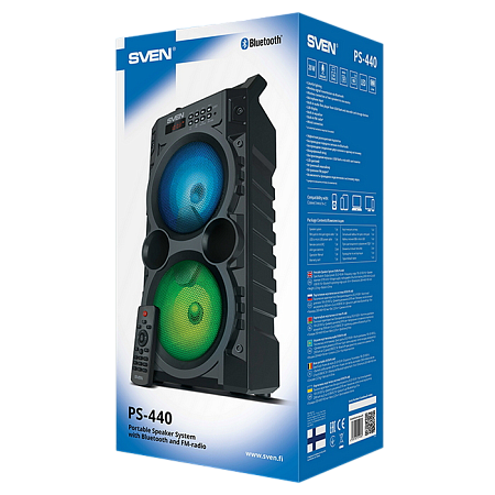 Speakers SVEN "PS-440" 20w, Black, TWS, Bluetooth, FM, USB, microSD, LED-display, RC, 2x2000mA* Speakers SVEN "PS-440" 20w, Black, TWS, Bluetooth, FM, USB, microSD, LED-display, RC, 2x2000mA*