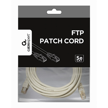  5m, FTP Patch Cord  Gray, PP22-5M, Cat.5E, Cablexpert, molded strain relief 50u" plugs