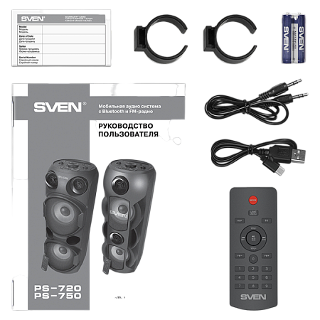 Partybox SVEN "PS-720" 80w, Black, Bluetooth, TWS, Bluetooth, FM, USB, microSD, 2x4400mA*h