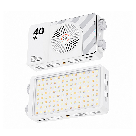 Portable LED Video Light 40W, Bi-Color (2500K-9000K), Rechargeable Battery, White