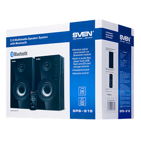 Speakers SVEN "SPS-615" Black, 20w, Bluetooth, SD, USB Flash, Remote Control