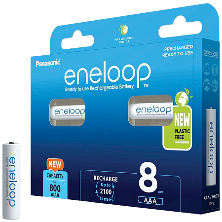  AAA  Eneloop 800mAh, Blister*8, Panasonic, BK-4MCDE/8BE