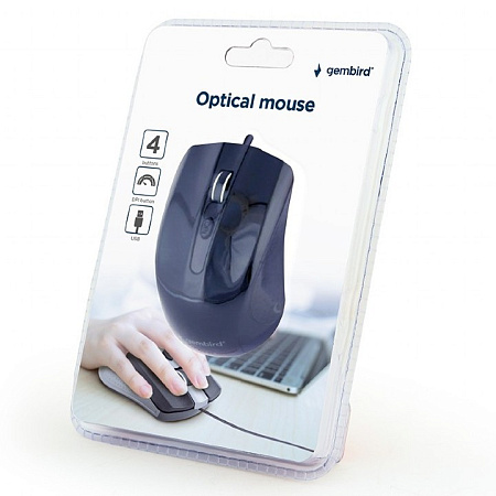 Mouse Gembird MUS-4B-01, Optical, 800-1200 dpi, 4 buttons, Ambidextrous, Black, USB