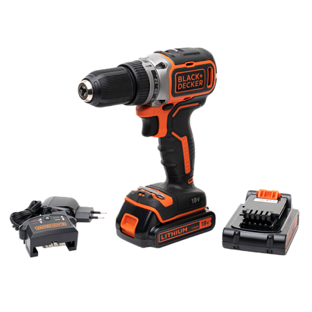 Drill/Driver BRUSHLESS Black+Decker (BL186KB-QW) 18V Li-Ion 2x1.5 Ah + Kitbox, LED,2 Speed 0-1650 rp