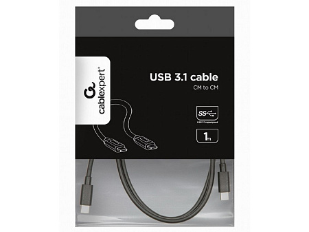 Кабель для зарядки и синхронизации Cablexpert CCP-USB3.1-CMCM-1M, USB Type-C/USB Type-C, 1м, Чёрный