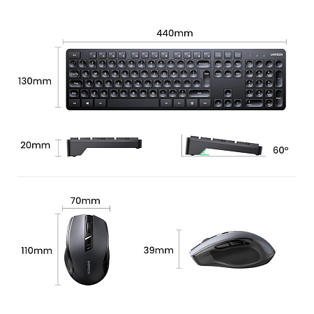 UGREEN Wireless Combo Keyboard and Mouse Ergonomic US MK006, Black UGREEN Wireless Combo Keyboard and Mouse Ergonomic US MK006, Black
