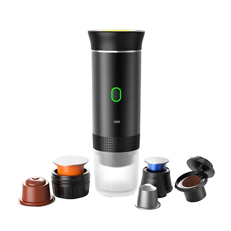 Smart Portable Electric Espresso Machine Capsule Compatible One-Button Operation, Black