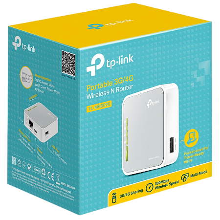 3G/4G Wi-Fi N TP-LINK Router, "TL-MR3020", 150Mbps, USB2.0 for Modem