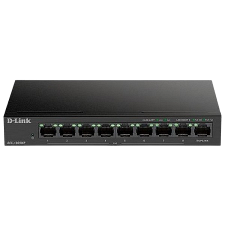 .9-port 10/100Mbps  POE, D-Link DES-1009MP/A1A, with 8 PoE Ports, 1xGigabit Uplink, 117W Budget