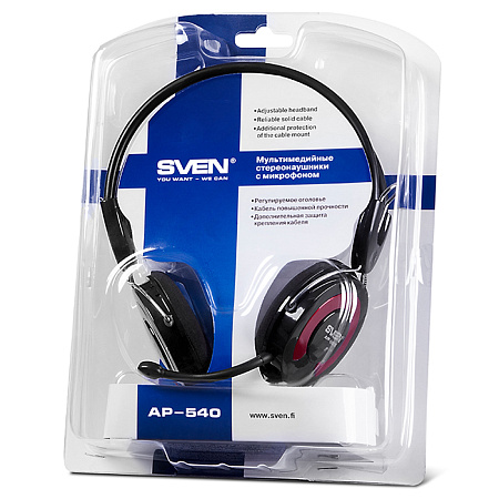 Headset SVEN AP-545MV with Microphone, Black-red, 2 x 3,5mm jack (3 pin)
