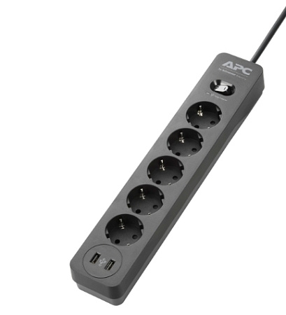 APC PME5U2B-RS Essential SurgeArrest 5 Outlet 2 USB Ports Black 230V Russia