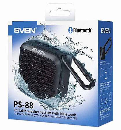 Speakers SVEN "PS- 88" 10w, TWS, IPx7, Black, Bluetooth, microSD, AUX, Mic, 1500mA