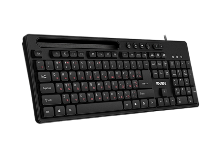 Keyboard SVEN KB-S302, Multimedia, Tray for smartphone, 1.5m, USB, EN/RU, Black Keyboard SVEN KB-S302, Multimedia, Tray for smartphone, 1.5m, USB, EN/RU, Black