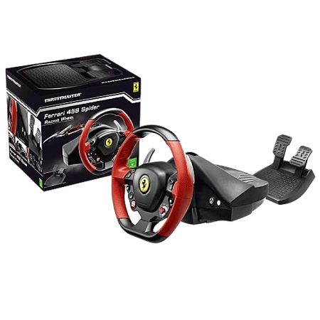 Wheel Thrustmaster Ferrari 458 Spider, 240 degree, Two 100%-metal paddle shifters. 2-pedal pedal set