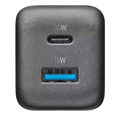 Зарядное устройство Cellularline Wall Charger GAN, 2 Ports, 30W, 30Вт, Чёрный