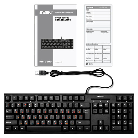 Keyboard SVEN KB-S300, Classic layoutt, Splash proof, 1.5m, USB, EN/RU, Black