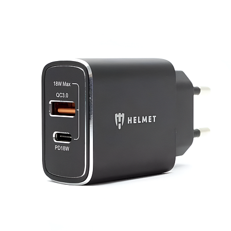 Helmet Wall Charger USB/Type-C QC3.0 18W (Сable 3 in1), Silver Helmet Wall Charger USB/Type-C QC3.0 18W (Сable 3 in1), Silver