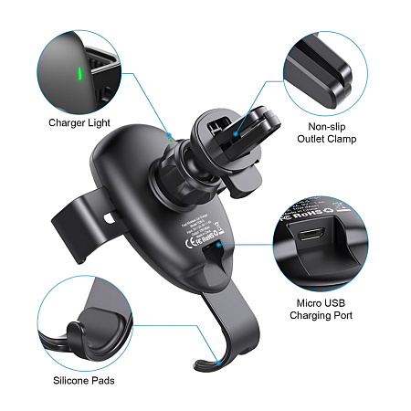 Wesdar Wireless Airvent Car Holder QC2.0, Silver (Damaged Boxes)