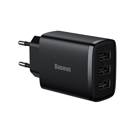 Baseus Wall Charger 3*USB-A, Compact Series, Black
