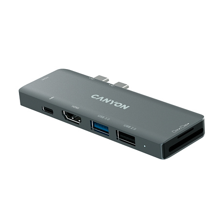 Docking Station Canyon DS-5B for MacBook, 7-in-1, USB3.0, USB-C, USB2.0, 2xHDMI, SD, MicroSD, PD 100