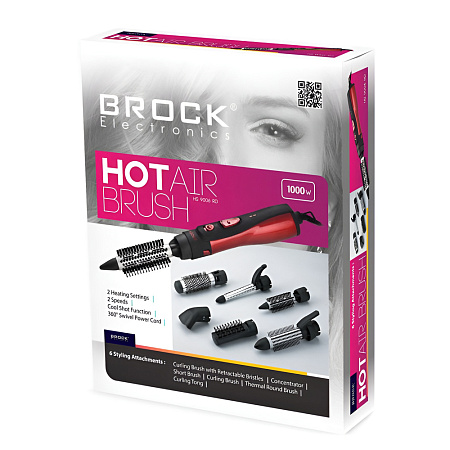 BROCK Hot Air Brush set with 6 tips HS 9006 RD, 1000W, Red