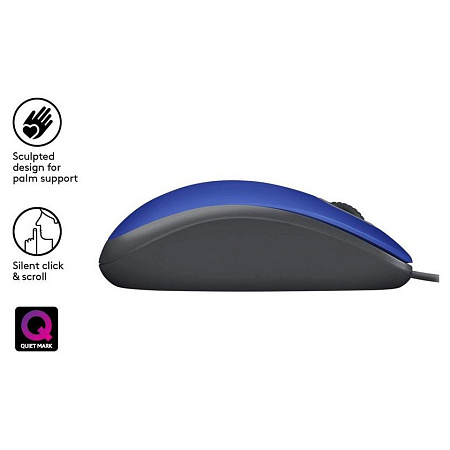 Mouse Logitech M110 Silent, 1000 dpi, 3 buttons, Ambidextrous, 85g., 1,8m, USB, Blue