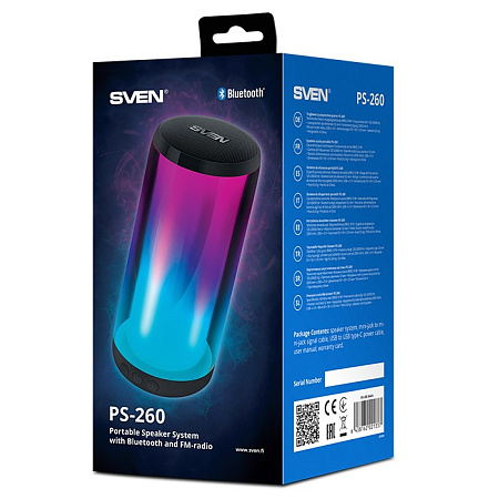 Speakers SVEN "PS-260" 10W, TWS, Bluetooth, FM, USB, microSD, 2000mA*h, Black
