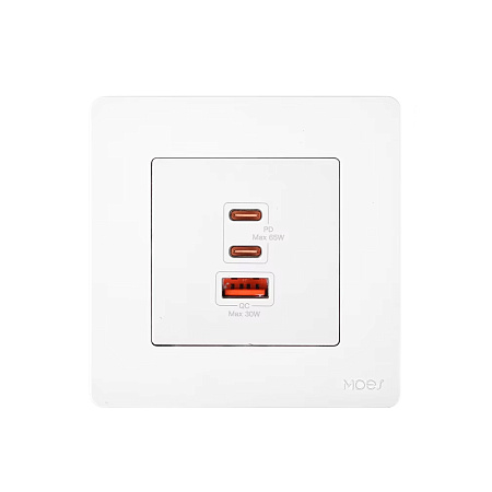 Moes Star Ring Socket 65W GAN 3 Ports (2*Type C+1*USB-A), White