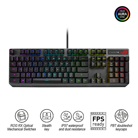 Gaming Keyboard Asus Strix Scope RX, Mechanical, RX Red Optica SW, RGB, PBT, IP57, USB Passthrough, 