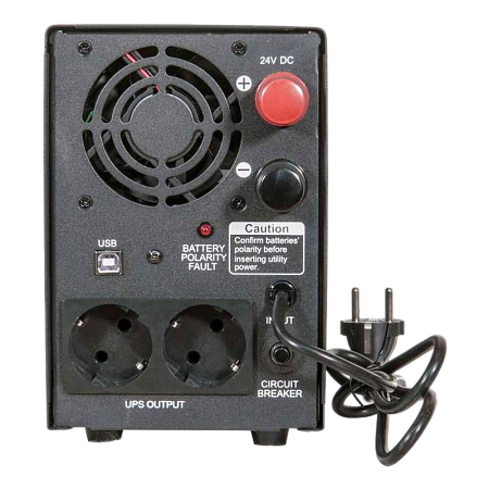 UPS PowerCom INF-1500 1500VA/1050W,24Vdc,15A max charge curr.,External Battery Only,2*Schuko Sockets