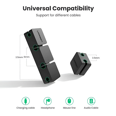 UGREEN Cable Holder Clips 3+1 | LP208, Black