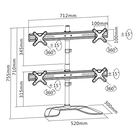 Table/desk stand for 4 monitors Reflecta PLANO DeskStand 23-1010 Q, 13"-23 ", 100x100, 8kg/bracket.