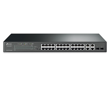 24-Port 10/100Mbps + 4xGbE JetStream Smart PoE+ Switch TP-LINK "T1500-28PCT", 2xSFP, 192W Budget