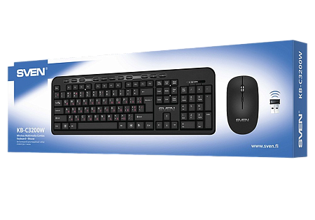 Wireless Keyboard & Mouse SVEN KB-C3200W, Multimedia, Splash proof, Battery indicator, 1600 dpi, 4 b Wireless Keyboard & Mouse SVEN KB-C3200W, Multimedia, Splash proof, Battery indicator, 1600 dpi, 4 b