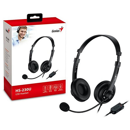 Headset Genius HS-230U, Mic, 50-25kHz, 32 Ohm,108d, 98g., 1.8m, Volume control, USB Headset Genius HS-230U, Mic, 50-25kHz, 32 Ohm,108d, 98g., 1.8m, Volume control, USB