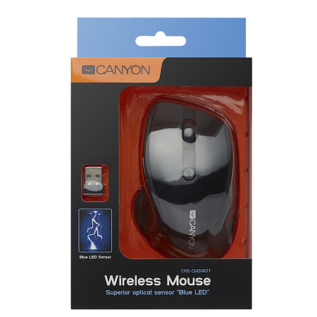 Wireless Mouse Canyon MW-01, Optical, 1000-1600dpi, 6 buttons, Ergonomic, Black Wireless Mouse Canyon MW-01, Optical, 1000-1600dpi, 6 buttons, Ergonomic, Black