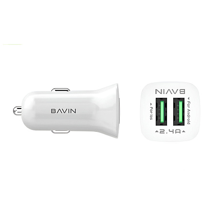 BAVIN Car Charger Dual USB 2.4A, Intelligent Output, White