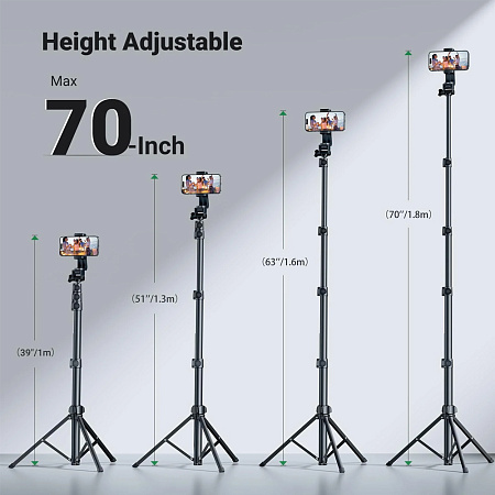 UGREEN Phone Tripod Selfie Stick with Bluetooth Remote Control, 100% Aluminum Metal, Foldable, Lightweight, 170cm, Black