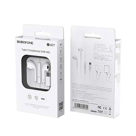 Borofone Half In-Ear Earphones with Mic Type-C BM27, White