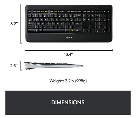 Клавиатура Logitech K800, Беспроводное, Чёрный
